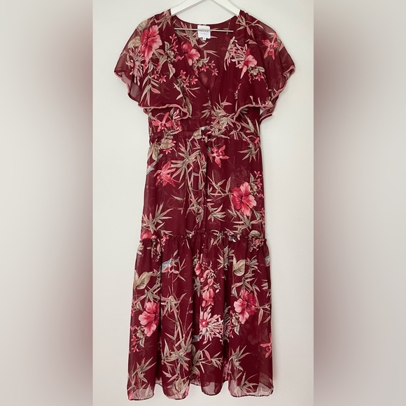 Misa Los Angeles Veronique Floral Short-sleeve Midi Dress Red Floral Size - Picture 2 of 11